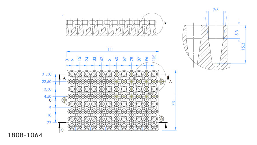 Adapter for 96/250µl PCR tubes/stripes/plates